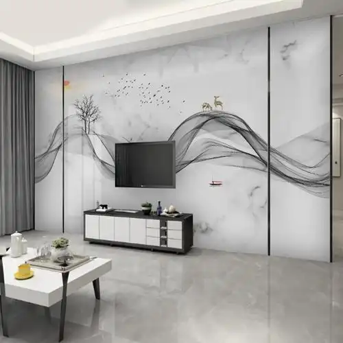 电视背景墙壁布8d轻奢简约现代抽象烟雾山水无纺布墙纸